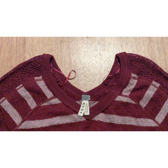 Free People M TUNIC SWEATER SHIRT TOP $88 Retail Maroon Stripes - Picture 2 of 6